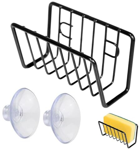 Rejilla de secado de drenaje de esponja | Soporte para escurridor de fregadero de acero inoxidable, estante de almacenamiento para limpieza de cocina sin perforaciones, suministros de estante de limpi