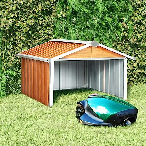 LLEZKBR Garden Robot Lawnmower Shed 92x97x63 cm Galvanised Steel Brown