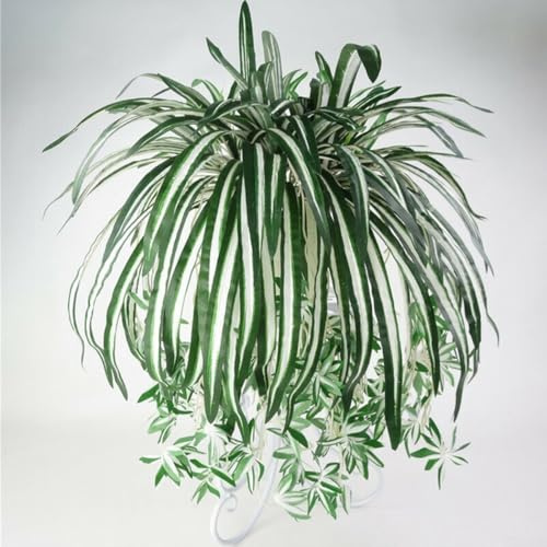 ZiStarlilife Artificial Chlorophytum Plants, Lifelike Hanging Spider Plants Silk Fake Spider Plants Flower Home Décor 5 Branches, 38 Leaves,15 Flowers heads