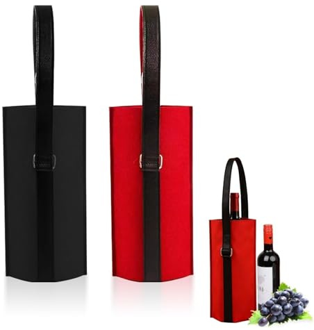 CALLYSONIC 2 stycken presentpåsar vinväska, flaskväska filt, flaskpåsar presentpåsar, presentpåse vinflaska, för gåva, bröllop, födelsedag (svart, vinröd), svart, 9*25 cm