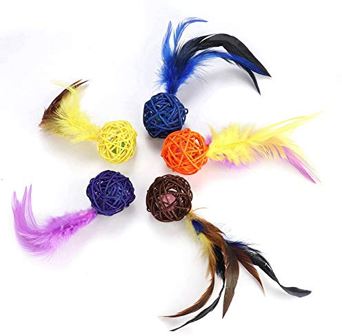 KIMISS Jouet Cat Rattan Balls, 5 Pcs Set coloré pour Animal de Compagnie Chaton Peluche Jeu Jouet, 5 Pcs Set Interactive avec Plume Anneau Cloche Kittey Relie l'ennui Jouant du Divertissement