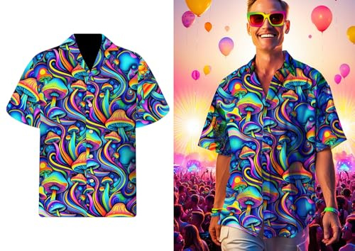 FIESTAS GUIRCA | Camisa Psicodélica Setas - Accesorio de Disfraz para Hombre Adulto - Ideal para Fiestas de los Años 70, Carnaval y Halloween - Estilo Hippie y Retro - Multicolor