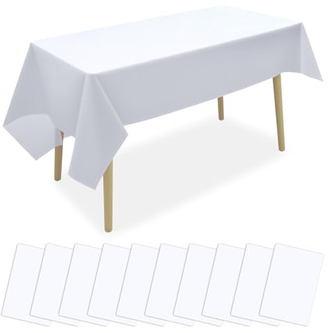 Einweg Tischdecke Weiß, 10 Stück Einwegtischdecken Wasserdicht Rechteckig Tischtuch 137 x 183 cm Plastik Geburtstag Tischdecke für Hochzeit, Party, Kindergeburtstag, Weihnachten