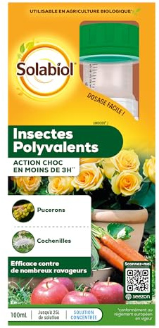 SOLABIOL Anti-Insectes Polyvalents - Action Rapide - 100ml | Effets Visibles en 3h - Pucerons, Cochenilles, Aleurodes - Utilisable en Agriculture Biologique - SOLIPOLY100N
