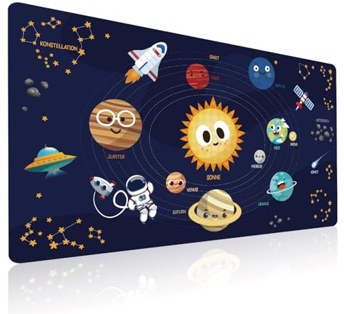 Lernen Schreibtischunterlage für Kinder 70x40cm - Sonnensystem Universum Sternenhimmel Lernunterlage Wasserfest und Abwischbar aus Silikonähnliches Leder (Thema Universum) (A)