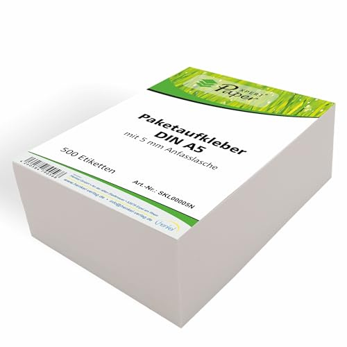 PaperXpert Paketaufkleber/Palettenaufkleber DIN A5 x 500 | inkl. 5 mm Anfaßlasche zum leichten Abziehen | Selbstklebend | Für Laser- & Inkjetdrucker - Made in Germany