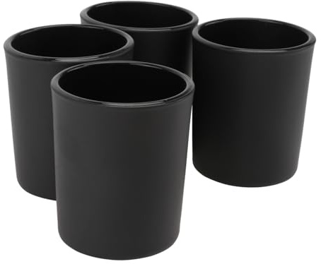 Schwarzer Glaskerzenbecher 4 Stück aus Glas, Mattiert, 6, 1x5, 1 Cm | Zuhause und Bankett, Schlichte Ausführung, Esstischdekoration, Passend zur Stabkerze