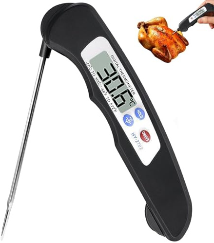 Termometro da cucina lettura istantanea 3s – termometro cottura carne barbecue con schermo LCD, sonda pieghevole e lunga sonda, termometro per pasticceria digitale per latte, bevande calde zuccheri