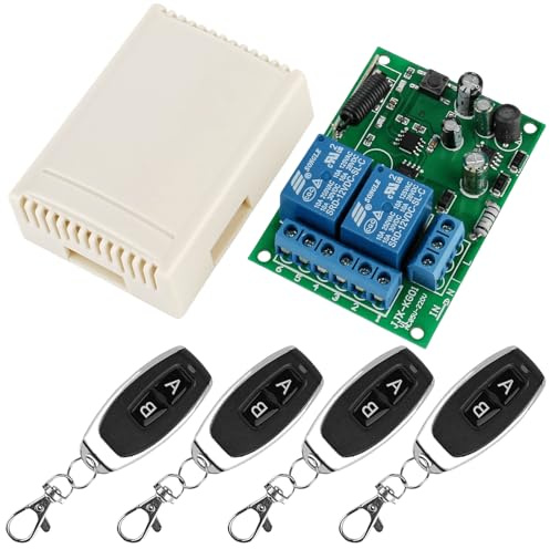 DC 12V 24V 2CH Funkfernbedienung schalter Kabellos 2 Kanle, DC 6-30V 10A Inalámbrico Relais Empfänger mit 4 Sender Funksteuerung, RF Relaismodul Schalter Transmitter für Garagentor