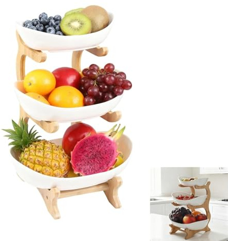 Zbozzba Frutero,Frutero 3 pisos,fruteira,fruit bowl | Incluye dos abridores de naranjas y un pelador de naranjas, ideales para guardar verduras, frutas y aperitivos (cerámica)