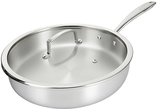 KLAUS Sauteuse en Inox 24 cm avec covercle – haute qualité Poignée Antichaleur | Triple Épaisseur| Compatible Induction, Gaz, Électrique Chauffe Rapide et Durable