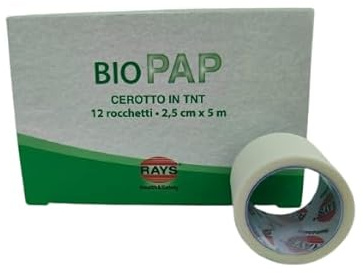 Cerotto TNT 2,5 cm x 5 m – 12 Rotoli Nastro Medicale Ipoallergenico – per Fissaggio Medicazioni, Garze e Bendaggi
