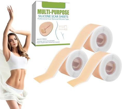 Rotolo di fogli in silicone per cicatrici - nastro in silicone morbido per cicatrici - nastro in gel ritagliabile, cerotti riutilizzabili per cicatrice, strisce in gel impermeabili (3 scatole)