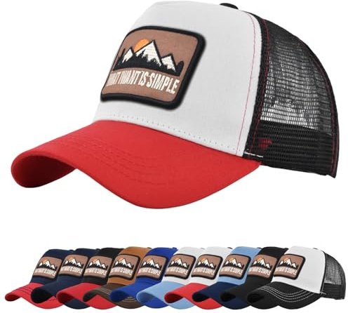Tiakay Trucker Cap mit Stickerei - Baseballmütze mit Mesh-Rücken für Damen & Herren, Atmungsaktiv & Verstellbar, für Freizeit, Outdoor und Sport (Rot & Weiß)
