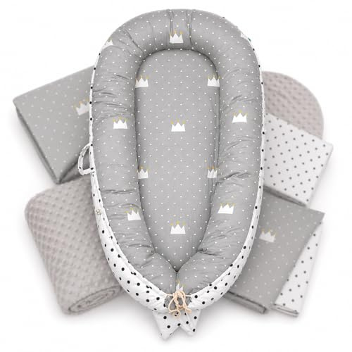 SKY & ZEN Babynestchen – Babynest 5 tlg. Set für Neugeborene mit Tragegriff