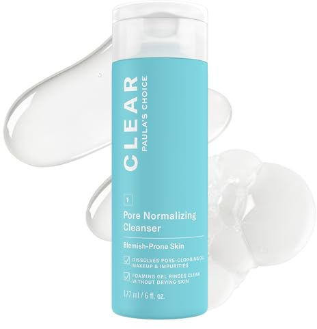Paula's Choice CLEAR Pore Normalizing Facial Cleanser, Acne Daily Face Wash, Salicylic Acid Face Cleanser for Clogged & Enlarged Pores, Redness, Suitable for Blackhead-Prone Skin Fragrance Free, 6oz