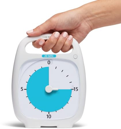 TIME TIMER Plus 20 Minute Desk Visual Timer - Countdown Timer with Portable Handle for Classroom, Office, Homeschooling, Study Tool with Silent Operation (White)