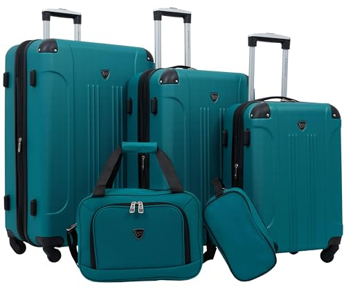 Travelers Club Bagaglio Spinner Espandibile Chicago Rigido, Verde Acqua, Set da 5 Pezzi