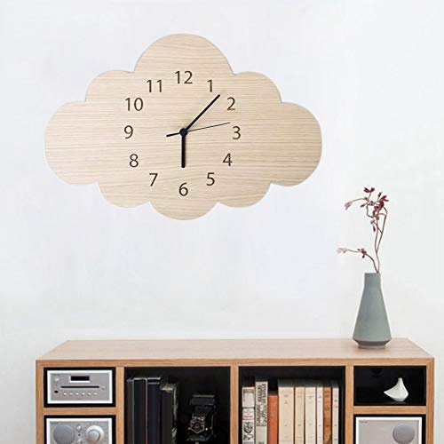 LbojailiAi Nordic Cloud Room Home Decoration Shape Wooden Mute Wall Clock Bedroom Kids