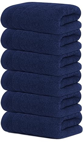 Tens Towels Pack of 6 Hand Towels, 100% Cotton, Lighter Weight, Quick to Dry, 16 x 28 Inches, Super Soft & Absorbent, Perfect for Bathroom & Kitchen, Navy