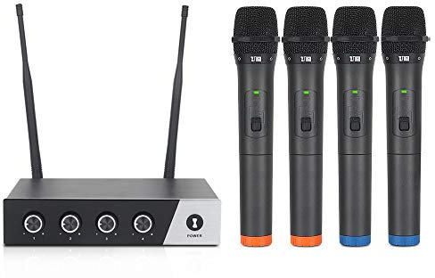 XTUGA 4 Channel Wireless Microphone System, UHF Cordless Microphone Set With Four Handheld Mics, Professional Wireless Microphones Fixed Frequency, Ideal for Church,Karaoke, S400