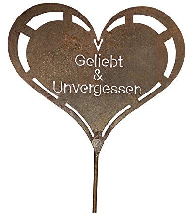 Radami Edelrost Grabherz Grabstecker Grabschmuck Gedenkstein Trauerherz Herz Spruch Stecker für Grab Tiergrab Hund Katze (Geliebt&Unvergessen)