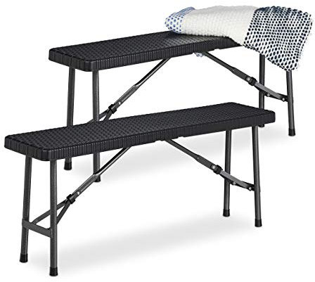 Relaxdays Bierbank 2er Set, Faltbare Partybank für Terrasse & Garten, Kunststoff, Campingbank HBT: 42x100x25 cm, schwarz