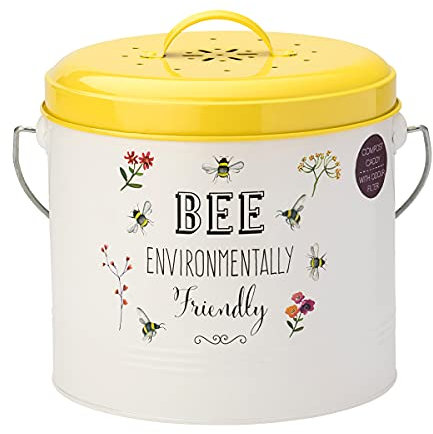English Tableware Company Bee Happy Compost Bin 4.5 Litre | Carbon Filters Included | Odour Free