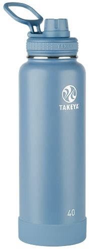 Takeya Actives 40 oz Vacuum Insulated Stainless Steel Water Bottle with Spout Lid, Premium Quality, Bluestone