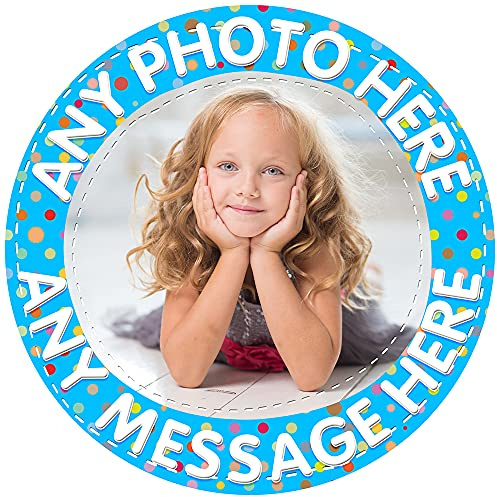 Your Very Own Photo Image Spotty - Light Blue - Any Size (4in - 7.5in) Personalised Edible Cake Topper on Premium Icing