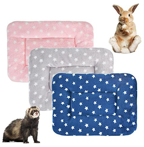 Lot de 3 lits en polaire pour petit animal, chauds et moelleux, tapis de couchage pour chaton, lapin, chinchilla, écureuil, hérisson (taille L : 48 x 30 cm, F)