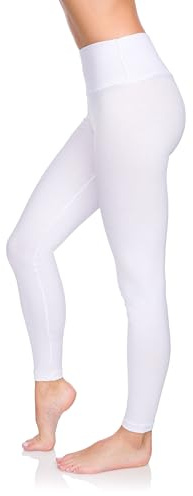 SOFTSAIL High Waisted Womens Leggings Tummy Control Soft Cotton Pants LWP, White, 10