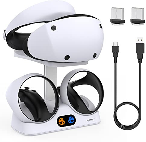 FASTSNAIL Charging Stand for PlayStation VR2, Multifunction Vertical Stand for PSVR 2 Headset, Charging Dock Station Base for PS VR2 Sense Controller with LED Indicator, for PSVR2 Gaming Accessories