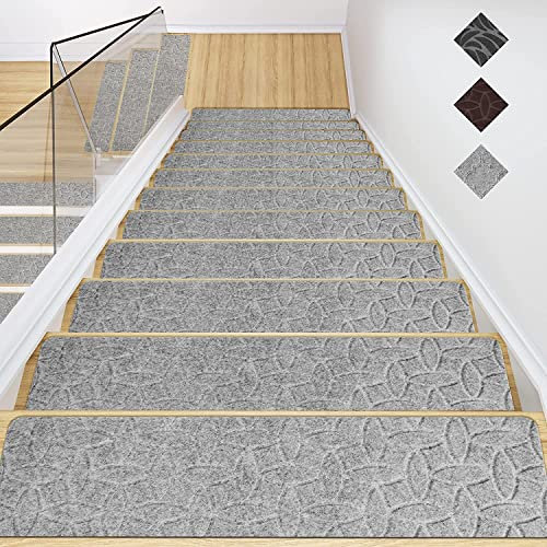 Stufenmatten, 76cmx20cm(15 stück) Anti-Rutsch Treppen Treppenstufen für Holzstufen, Stufenschutz Stufenteppich Innenbereich für Kinder Ältere und Hunde (Graue Laterne)
