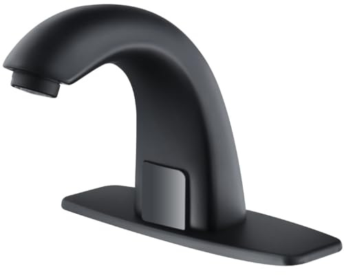Touchless Bathroom Faucet Automatic Motion Sensor Sink Faucets with Hole Cover Plate and Temperature Mixer,Motion Activated Hands-Free Basin Smart Tap Commercial Sensor Faucet (Black)