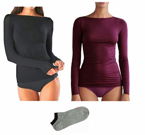 JADEA Maglia Cashmere Manica Lunga, Offerta 1-2 Pezzi + Calze in Omaggio, Scollo a Barca, Sottogiacca Donna