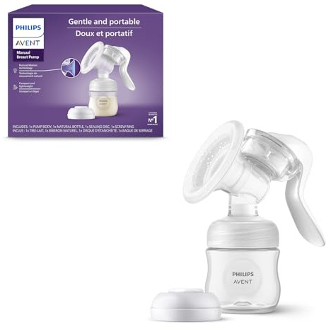 Philips Avent Extractor de leche manual, fácil extracción con tecnología de movimiento natural, transparente, SCF430/03