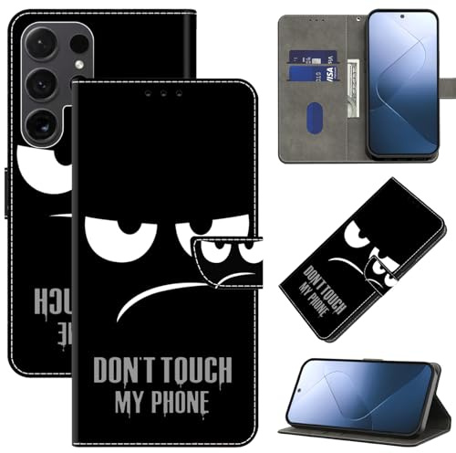 BOLELAW Hülle für Samsung Galaxy S24 Ultra – Stoßfestes PU Leder Wallet Case mit Magnetverschluss, Standfunktion & Kartenfächern, Don't Touch My Phone