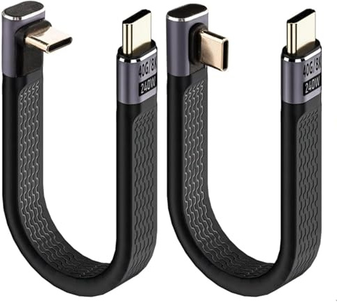 Leehitech 2 Stück 240W USB C zu USB C Kurzes Kabel, 40Gbps USB4 Kabel Stecker auf 90° Winkel C Stecker Flach kabel, 8K 60Hz Video für Thunderbolt 4/3, Power Bank, iPhone 17/16ProMax, 13cm/5.1in