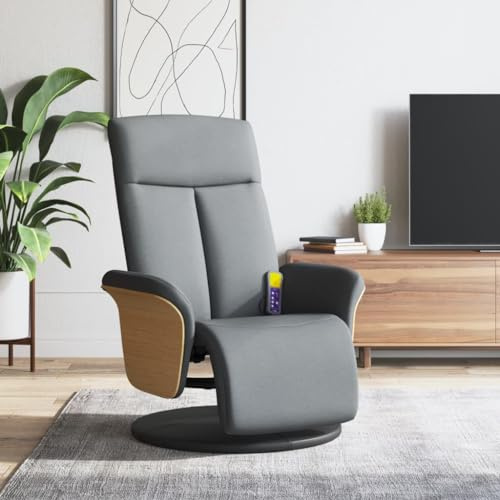 Gecheer Poltrona da Massaggio Reclinabile e Girevole in Tessuto Grigio Chiaro - Relax TV con Poggiapiedi 79x87x104,5 cm