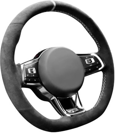 Alfanxi Alcantara-Lenkradbezug, handgenäht, kompatibel mit Volkswagen Golf GTI Golf R MK7 Polo GTI Scirocco mit Schaltwippen (weißer Streifen)