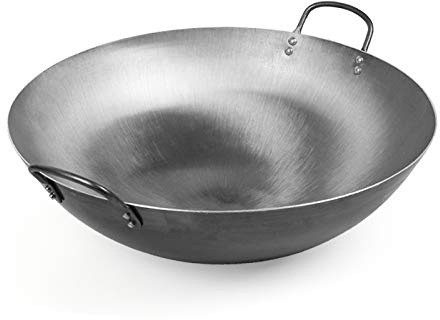 AuLYn Wok Wok Grande Y Pesado De Acero Al Carbono Martillado A Mano, Estilo Canton, 50Cm