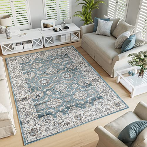 TAPISO Dubai Teppich Wohnzimmer Grün Blau Creme Kurzflor Klassisch Orientalisch Rahmen Floral Ornament Design Schlafzimmer ÖKO-TEX 300 x 400 cm
