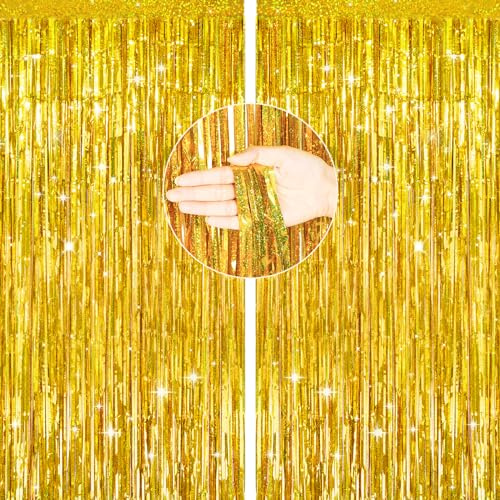 jijAcraft Lametta Vorhang Gold Glitzer: Glitzer Vorhang Geburtstag, 2 Stück Metallic Party Vorhang, Folien Glitzer Luftschlangen für Geburtstag, Hochzeit, Abschlussfeier Dekorationen