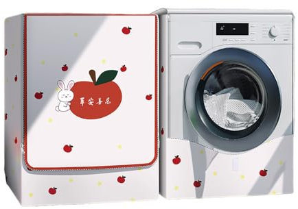 Odot Washer Dustproof Cover Front Load, Washing Machine Dryer Protector Waterproof Sunscreen Tumble Dryer Case Protective Cover for Most Front Loadi (red apple,M (6-6.5kg))