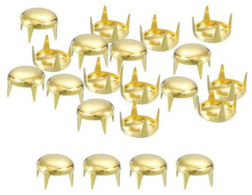sourcing map 160Pcs Gold Round Dome Rivets, 8mm Brass Spike Studs Spots Punk Rock Nailheads Claw Beads for DIY Clothes Belt Bag Shoes Bracelet Leather Craft