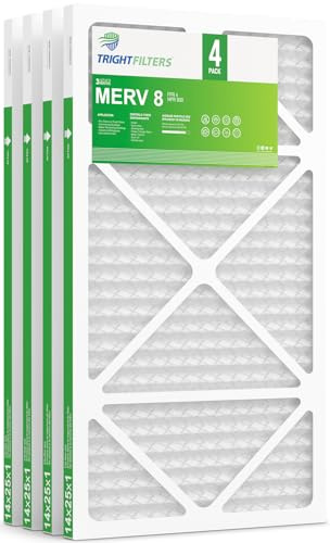 TRIGHTFILTERS 14x25x1 Air Filter 4 Pack, MERV 8 Pleated Dust Defense Air Filters Replacement Air Conditioner HVAC AC Furnace Filter, Durable and Lightweight