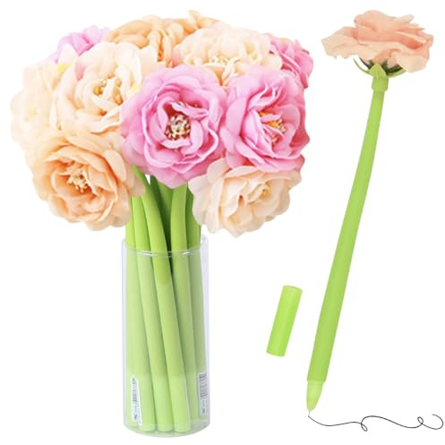 10 Pieces Creative Flowers Pen Artificial Chrysanthemum Ballpoint Pen Black 0.5mm Gel Ink Rollerball Pen for Girls Women Teacher At Home Office School Desk Decorations,Random color