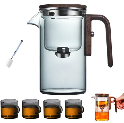 Enchanti Théière Enchantipot Magic en verre avec poignée en bois et infuseur Gris + 4 tasses 520 ml