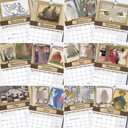 Fräck kalender 2026, roliga medeltida bilder, väggkalender 2026, 12 månader, planerare, oförskämda gåvor för födelsedagar, hemlig jultomtepresent, för julstrumpan
